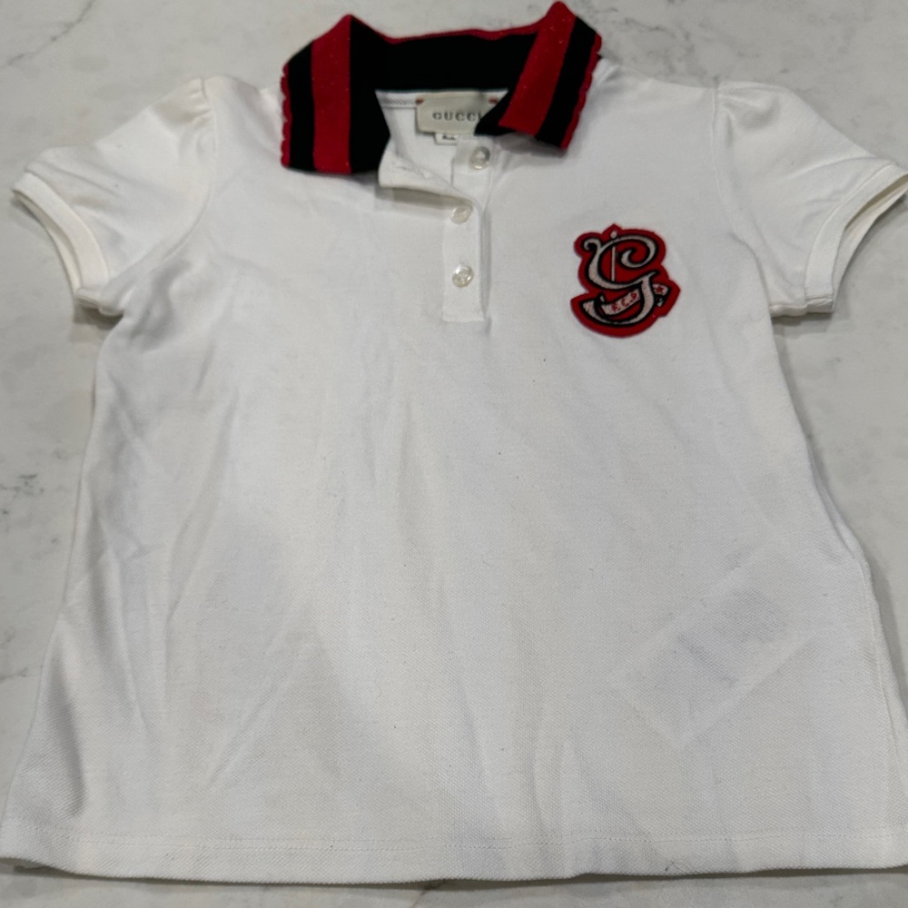Gucci Kids Polo Shirt in White with Red and Black Details